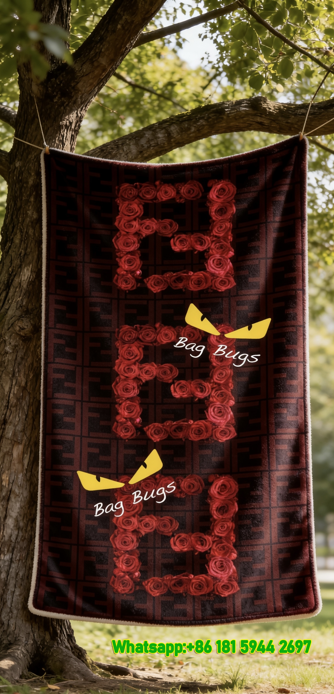 Fendi Red Rose FF Monogram Flannel Sofa Throw Blanket – Romantic IMG_9401